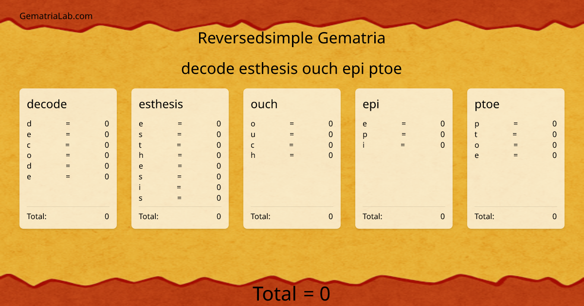 decode esthesis ouch epi ptoe in reversedsimple Gematria
